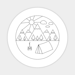 Camping in the mountains - fire camp and tent in a mountains landscape Magnet